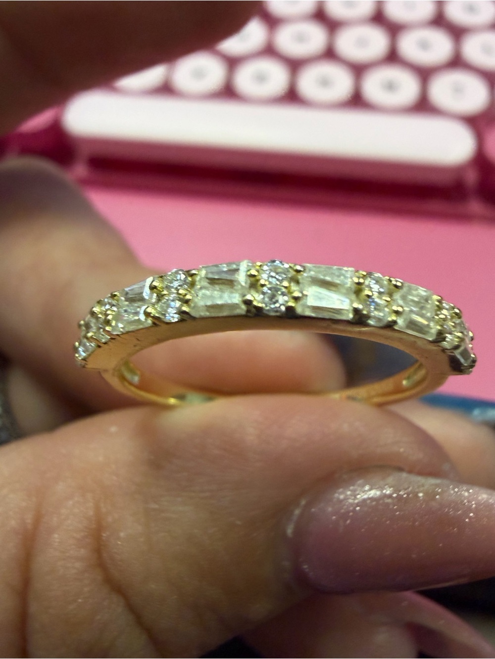Gold Crystal Baguette & Round Ring - Women's Stackable Fashion Band